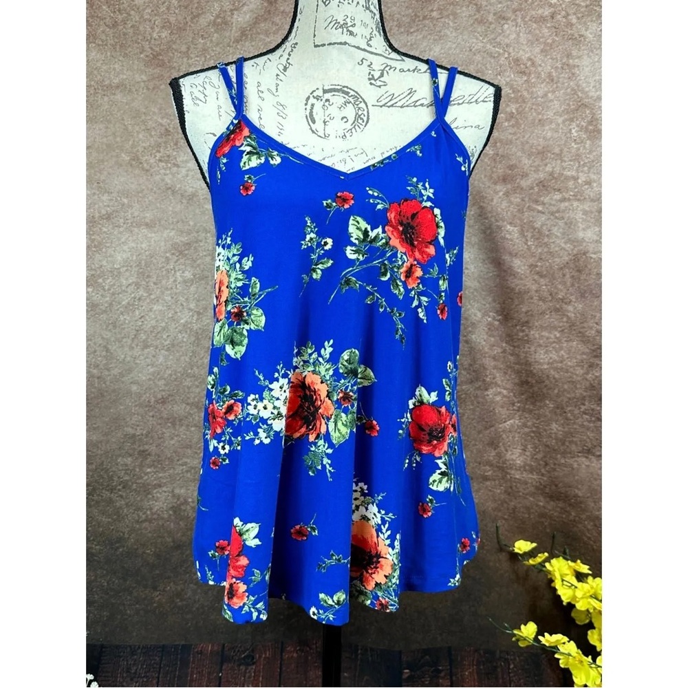 Paper moon strappy blue floral swing tank size small P2P 18”